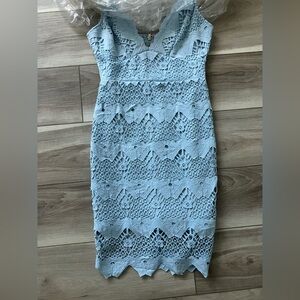 Lulu's Blue Sheath Midi Dress with V-Neck and Cap Sleeves - worn once